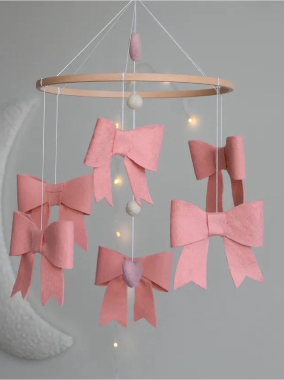 NEW IN BOX- MiniDreams Pink Felt Bow Crib Mobile
